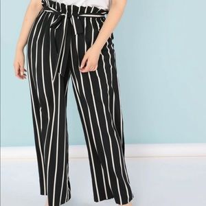Ruffle waist verticals stripe hem pants